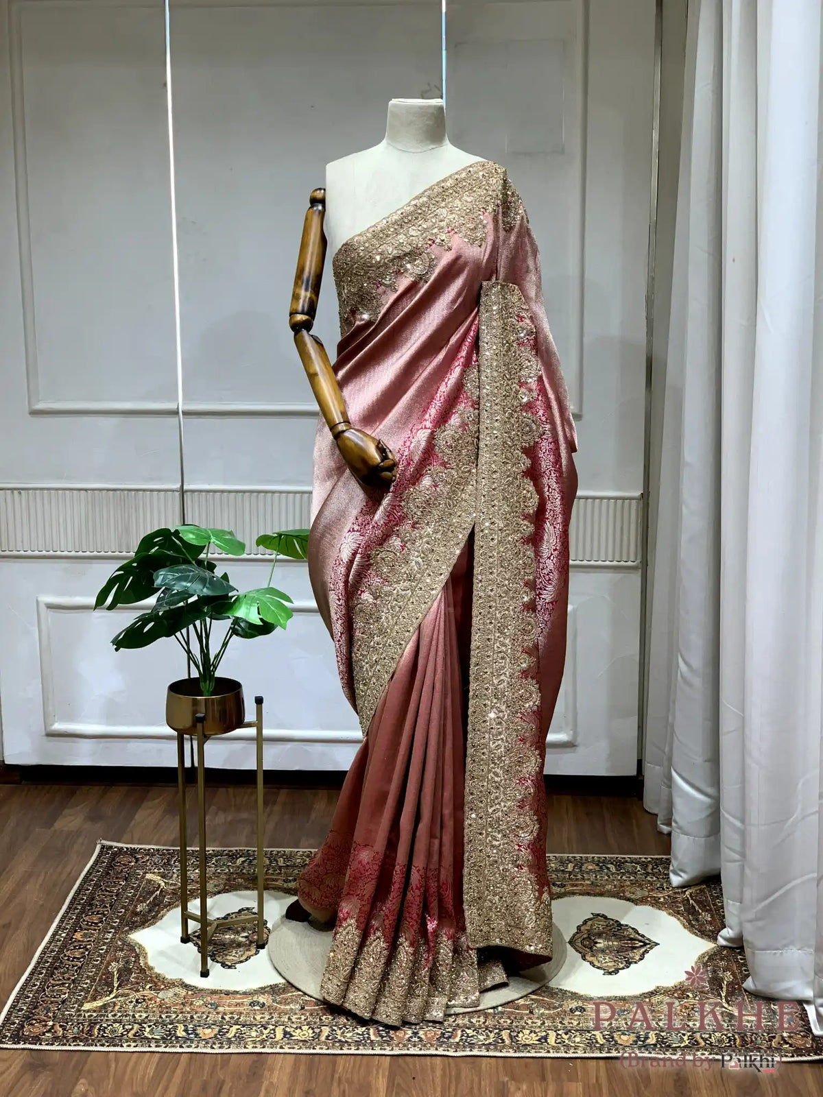 Rani Pink Banarasi x Hand Embroidery  (CU58)