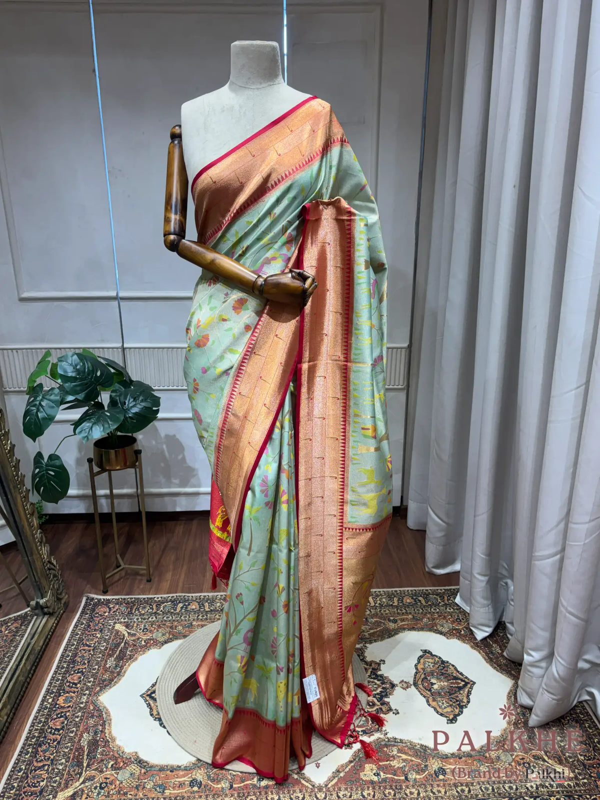 Aqua Blue Paithani Shikargah in Pure Silk (CO26)