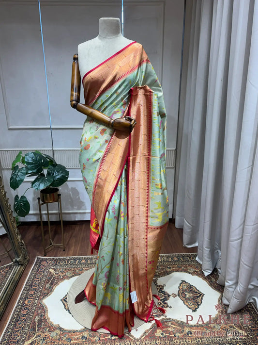 Aqua Blue Paithani Shikargah in Pure Silk (CO26)