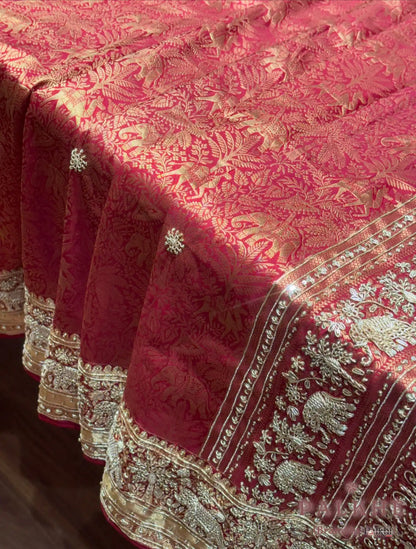 Reddish Maroon Traditional Motifs Kanjivaram x Hand Embroidery (CU28)