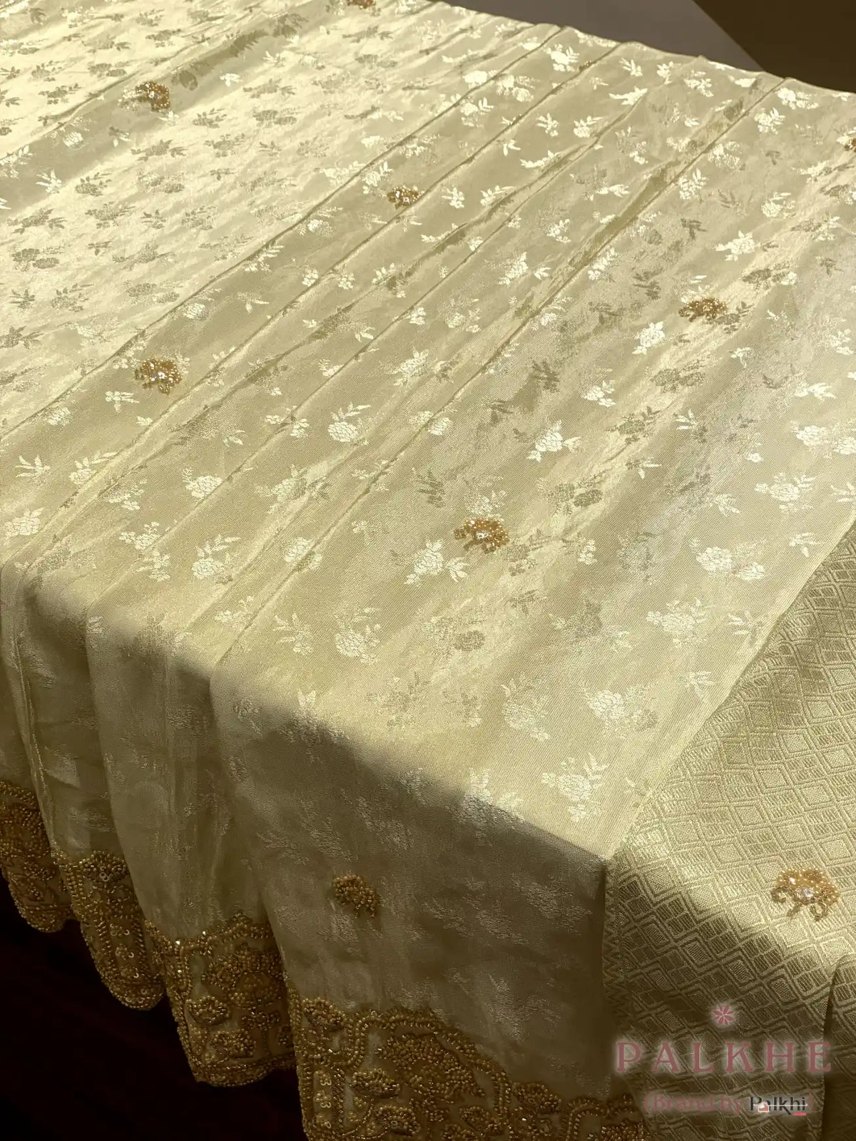 Cream Floral Banarasi x Hand Embroidery (CU05)