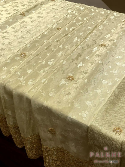 Cream Floral Banarasi x Hand Embroidery (CU05)
