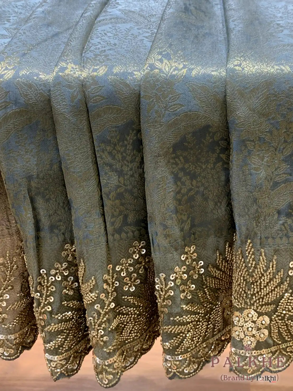 Ice Blue Floral Kanjivaram x Hand Embroidery (CU74)