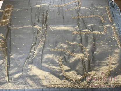 Ice Blue Floral Kanjivaram x Hand Embroidery (CU74)