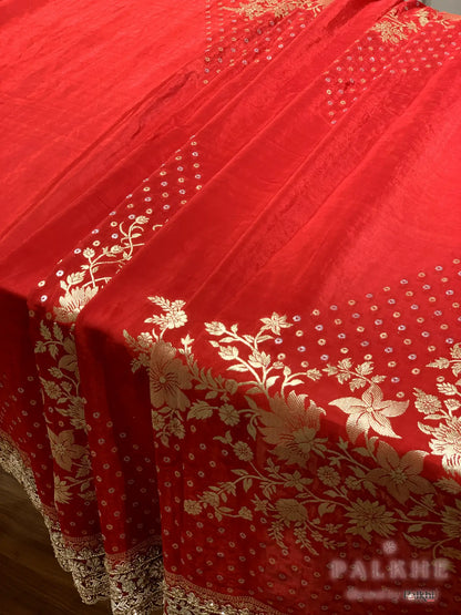 Red Floral Banarasi x Hand Embroidery (CT80)