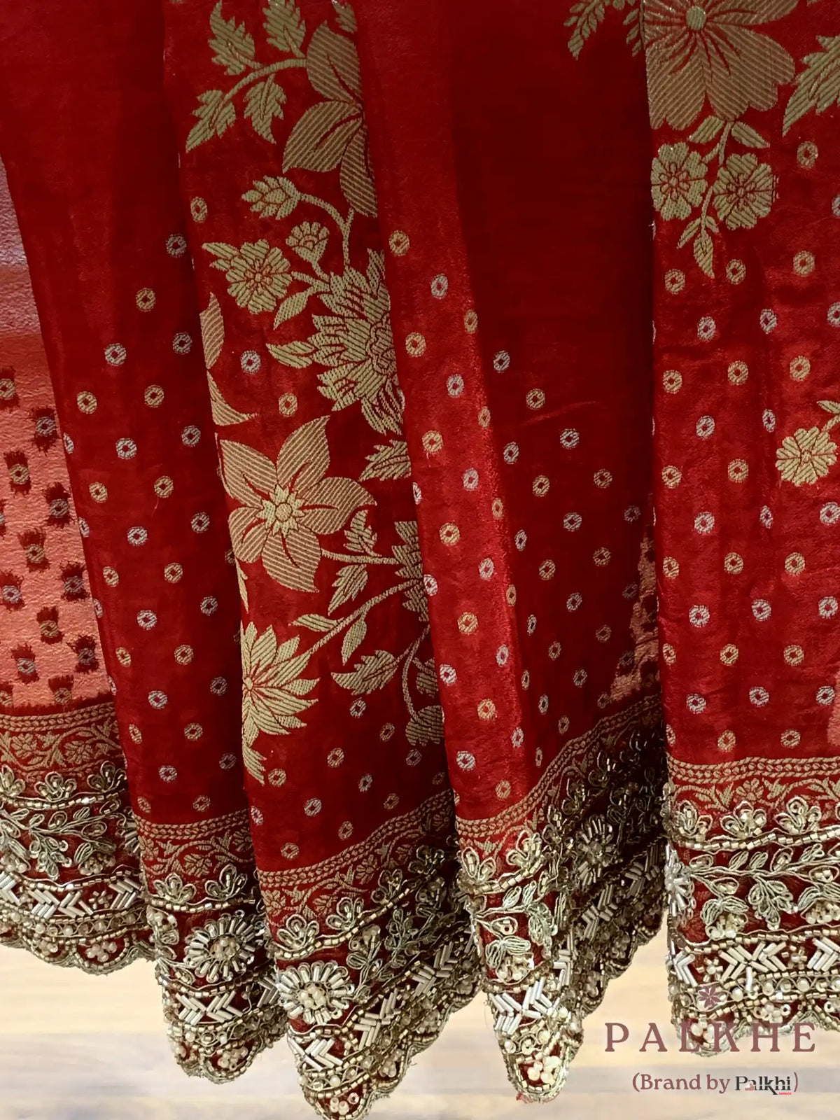 Red Floral Banarasi x Hand Embroidery (CT80)