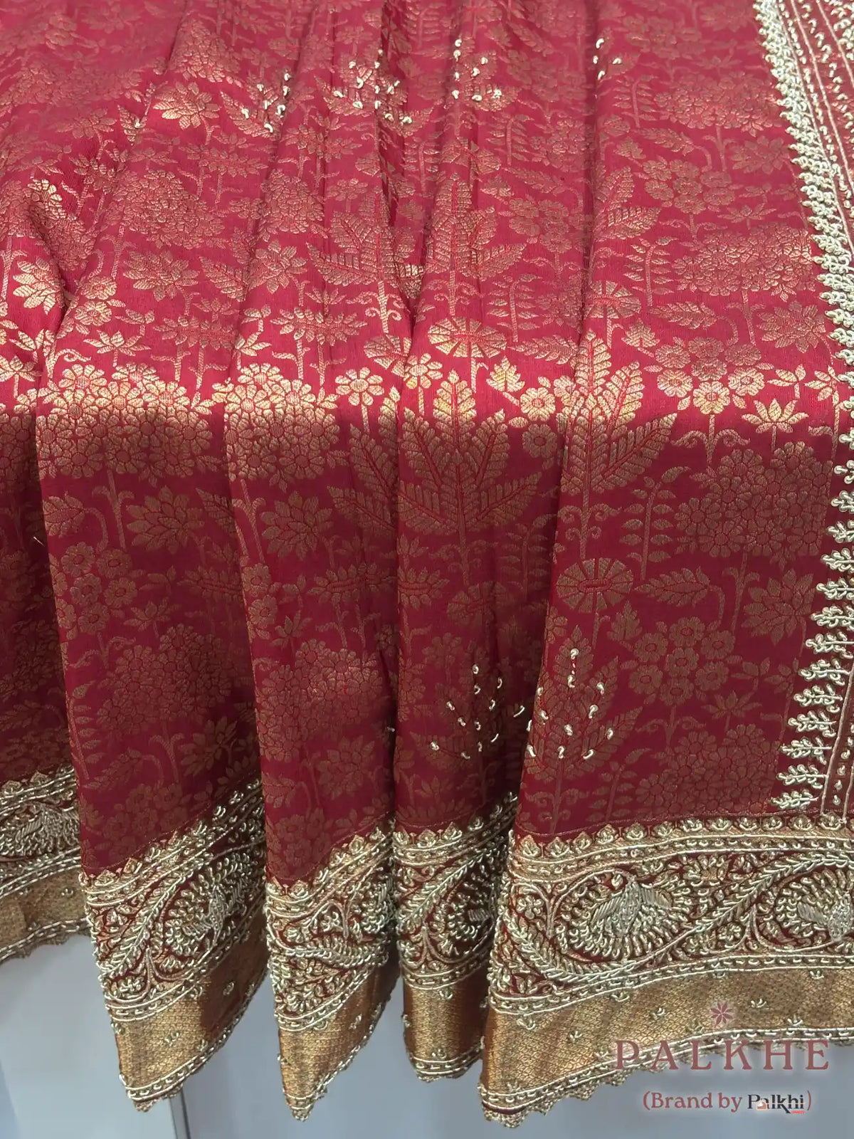 Maroon Kanjivaram Floral in Pure Silk