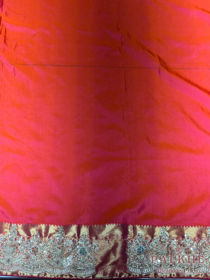 Rust Orange Traditional Motifs Kanjivaram x Hand Embroidery (CS79)