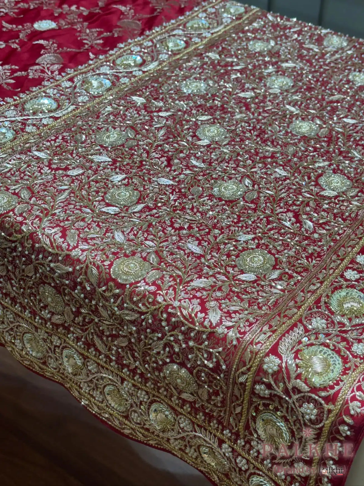 Maroon Floral Jaal Banarasi x Hand Embroidery (CS45)