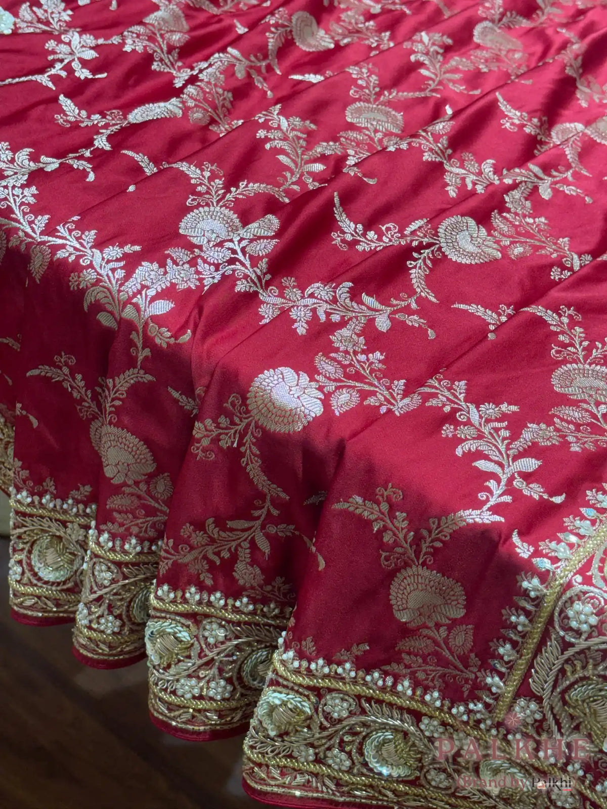 Maroon Floral Jaal Banarasi x Hand Embroidery (CS45)