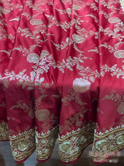 Maroon Floral Jaal Banarasi x Hand Embroidery (CS45)