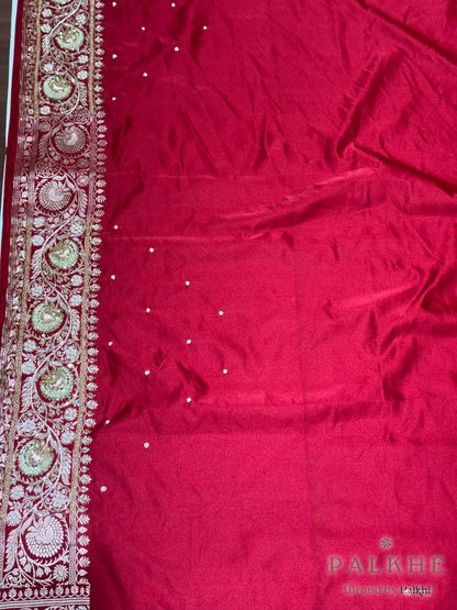 Maroon Floral Jaal Banarasi x Hand Embroidery (CS45)