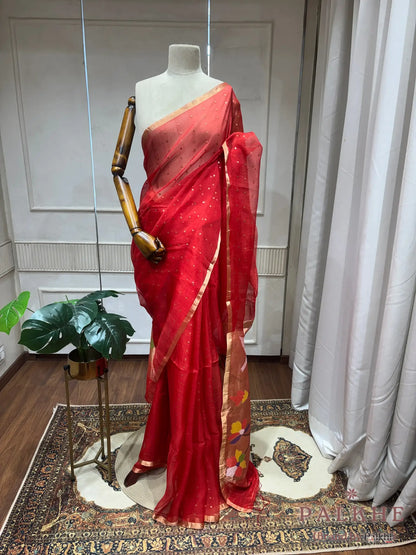 Red Paithani in Pure Tissue (CM33)