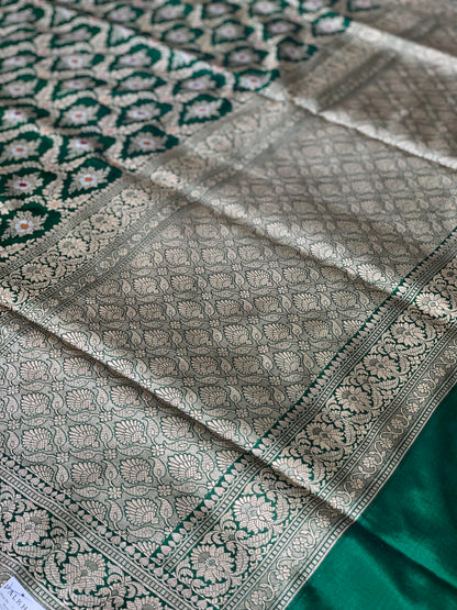 Dark Green Banarasi Meenakari Jaal in Pure Katan Silk