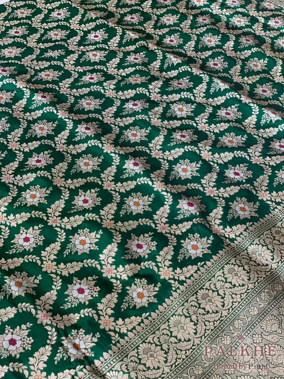 Dark Green Banarasi Meenakari Jaal in Pure Katan Silk