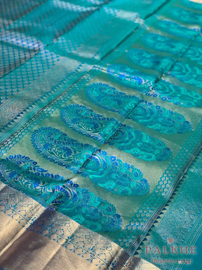 Blue Kanjivaram Butta Brocade in Pure Silk