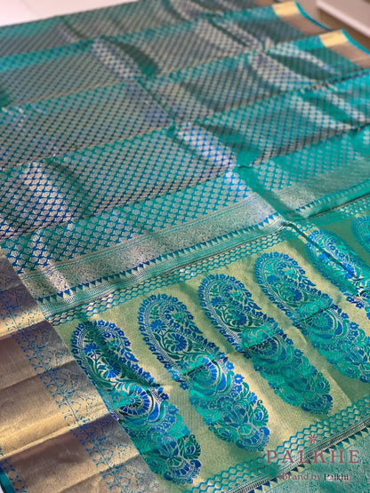 Blue Kanjivaram Butta Brocade in Pure Silk