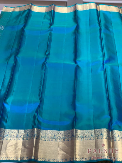 Blue Kanjivaram Butta Brocade in Pure Silk