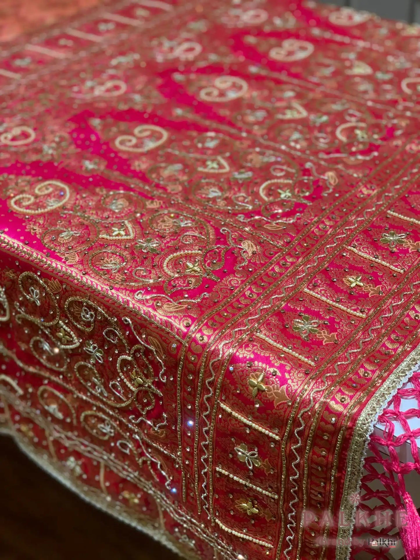 Peach Floral Jaal Semi Silk Kanjivaram x Hand Embroidery
