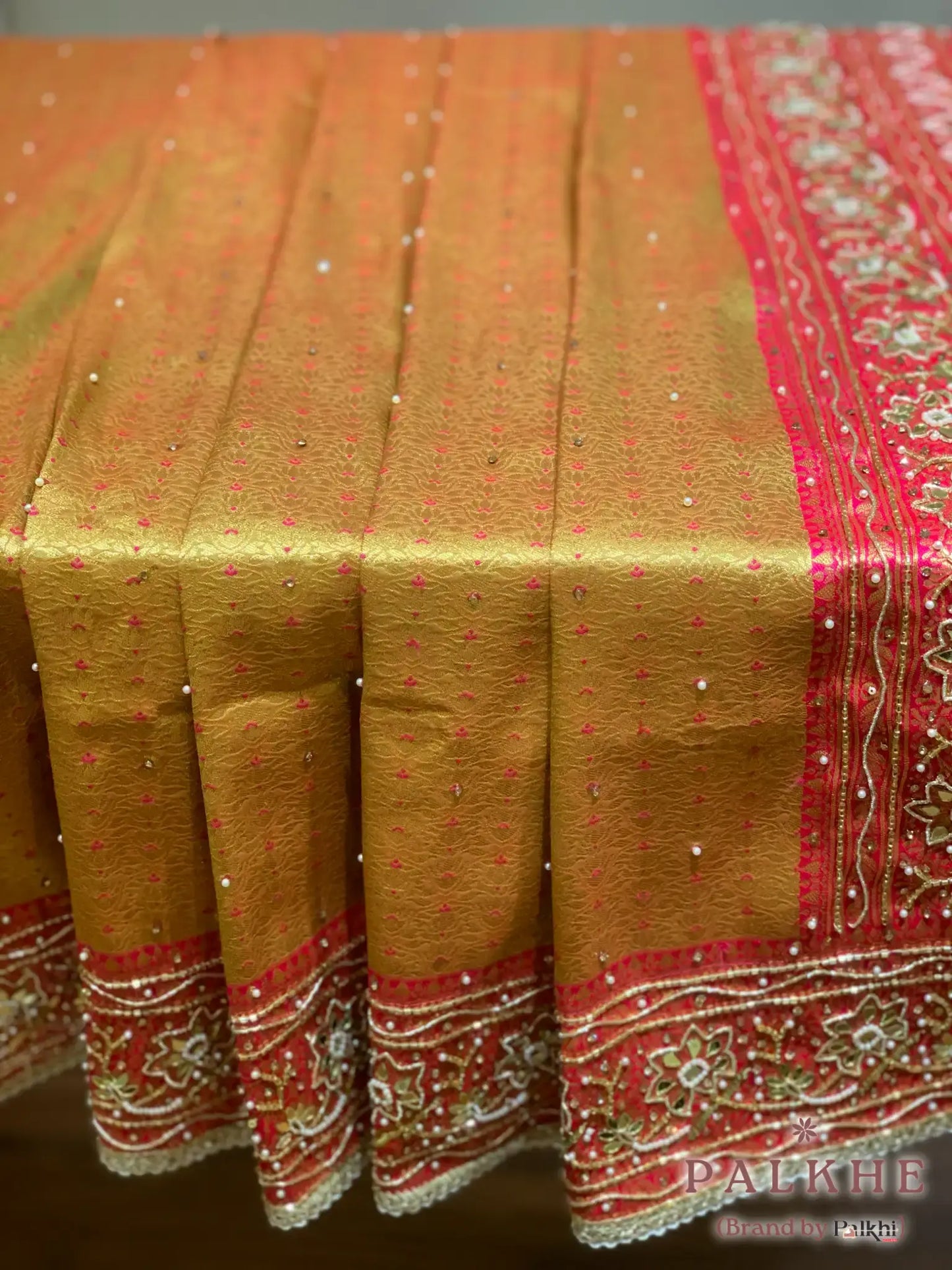Mustard Yellow Pure Soft Silk Banarasi x Hand Embroidery