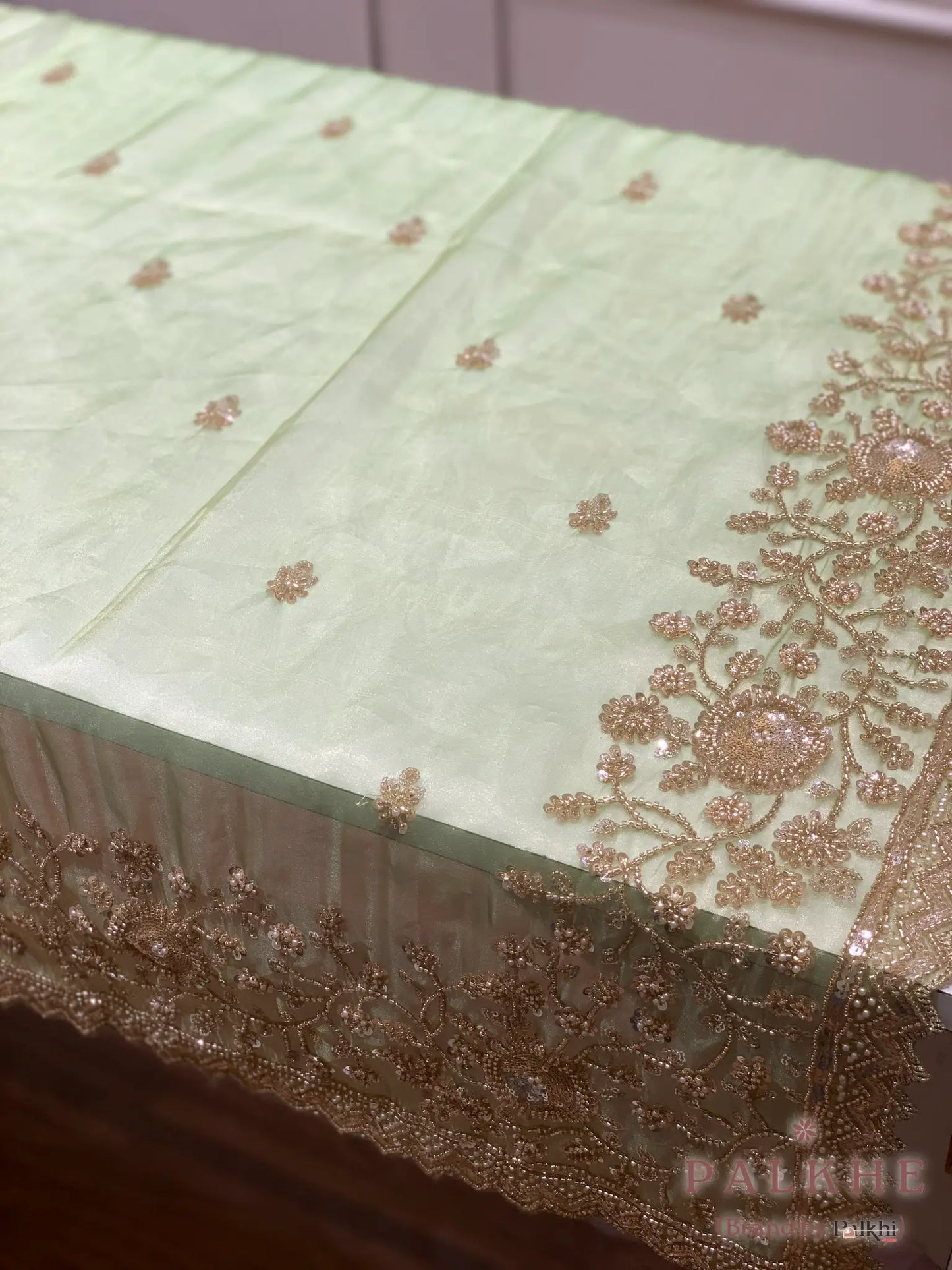 Pista Green Buttis Tissue Silk x Hand Embroidery