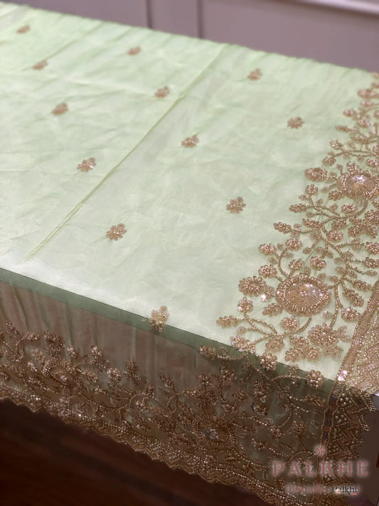 Pista Green Buttis Tissue Silk x Hand Embroidery