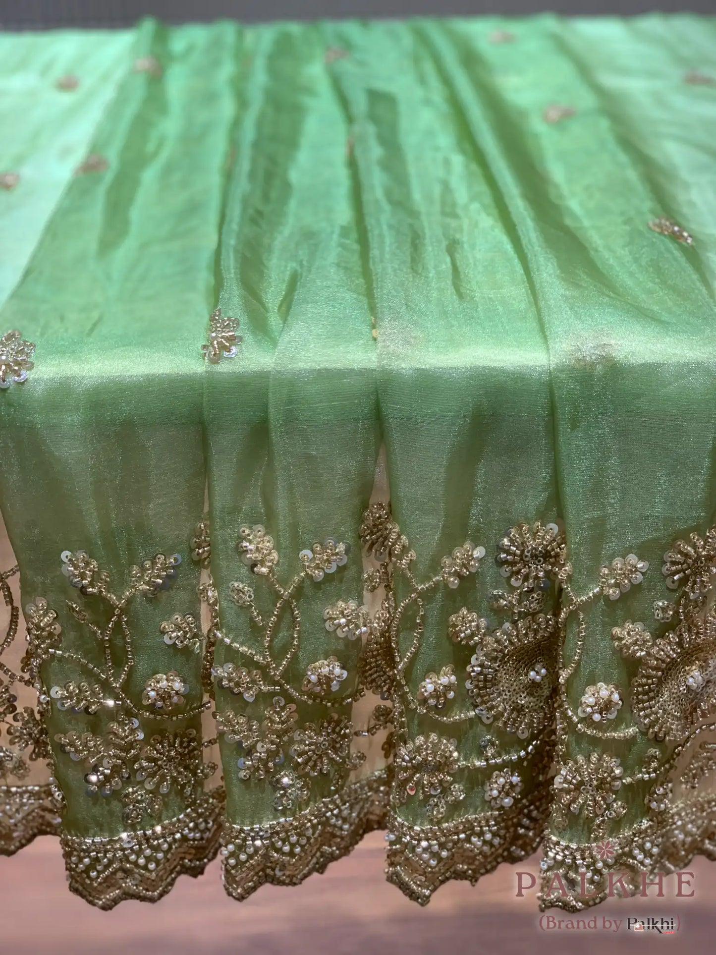 Pista Green Buttis Tissue Silk x Hand Embroidery