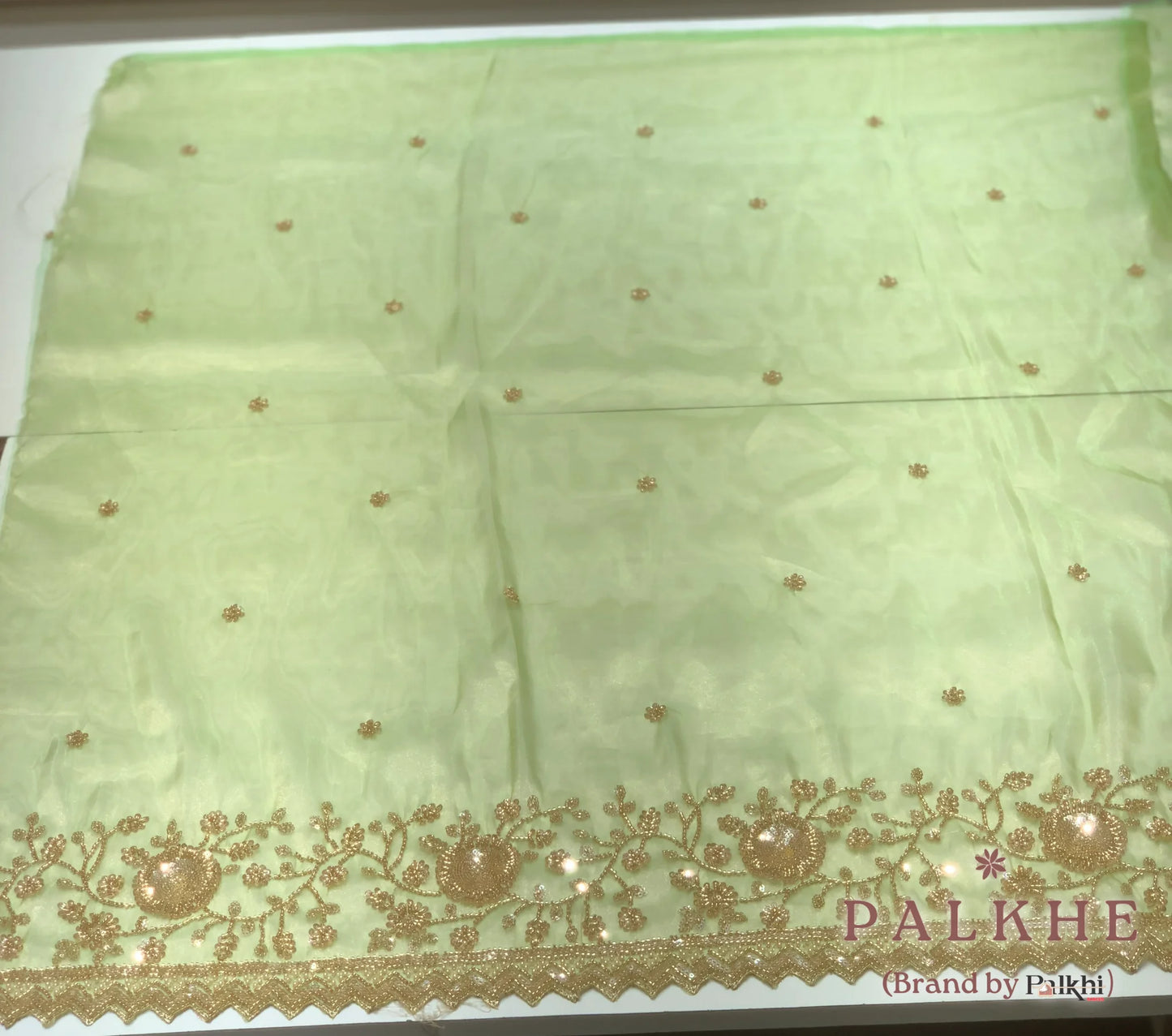 Pista Green Buttis Tissue Silk x Hand Embroidery