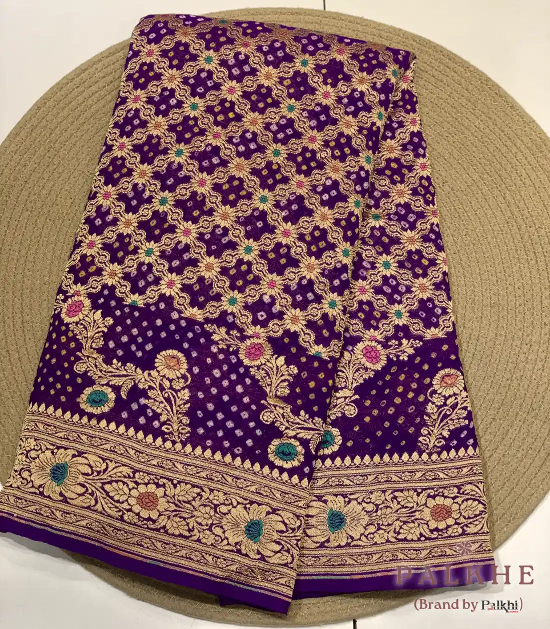 Purple Bandhej Meenakari Jaal in Pure Georgette