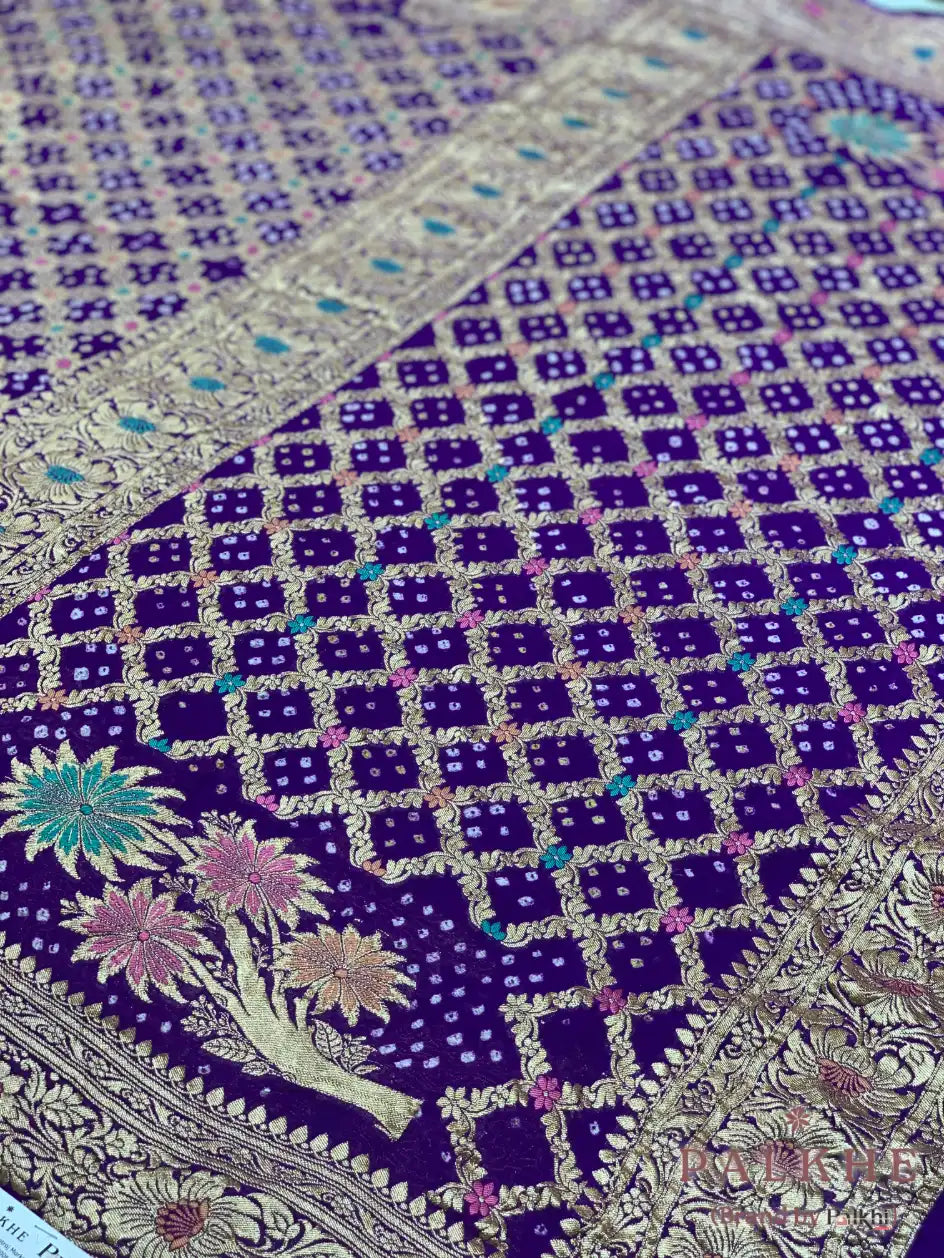 Purple Bandhej Meenakari Jaal in Pure Georgette