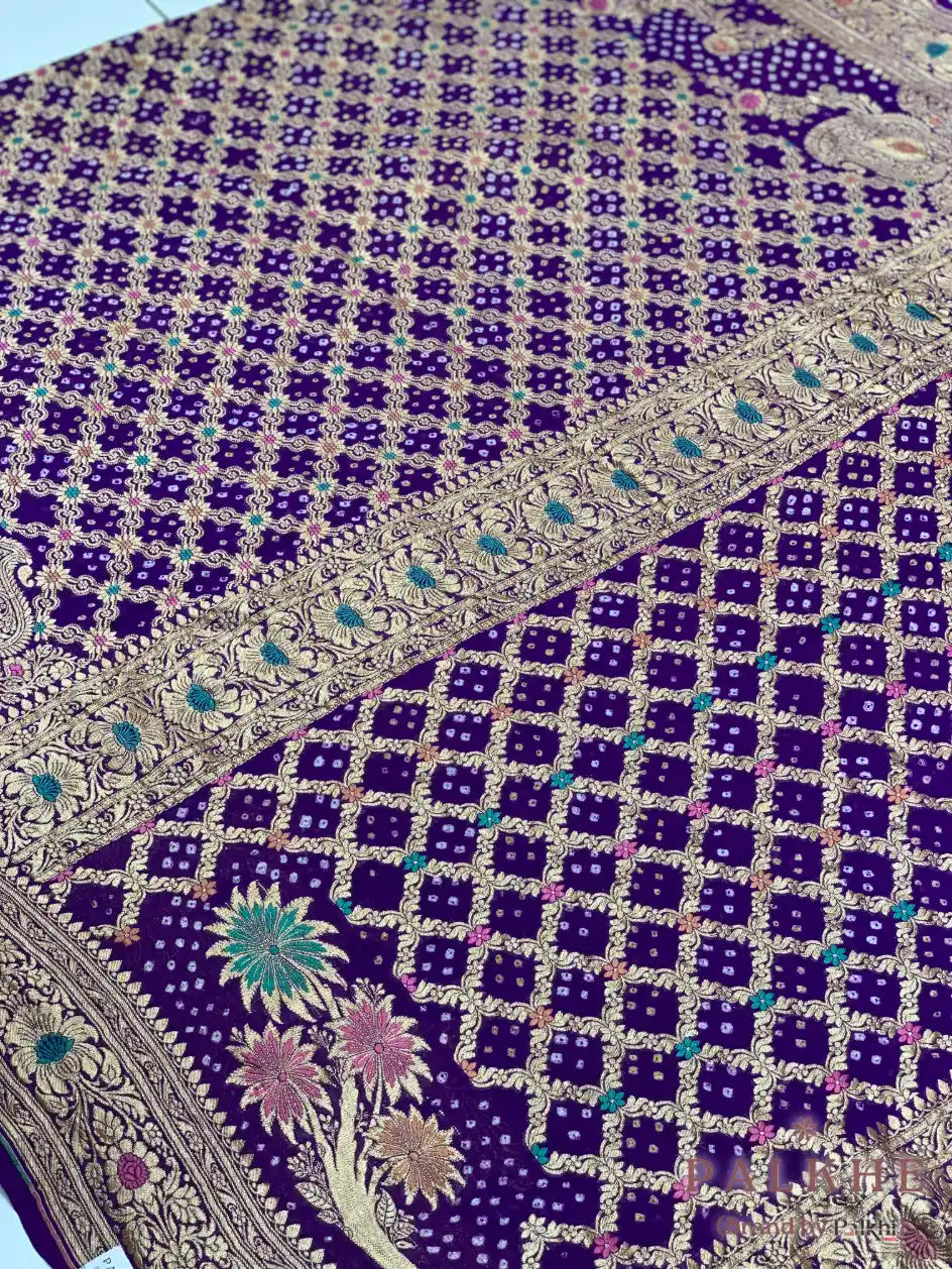 Purple Bandhej Meenakari Jaal in Pure Georgette