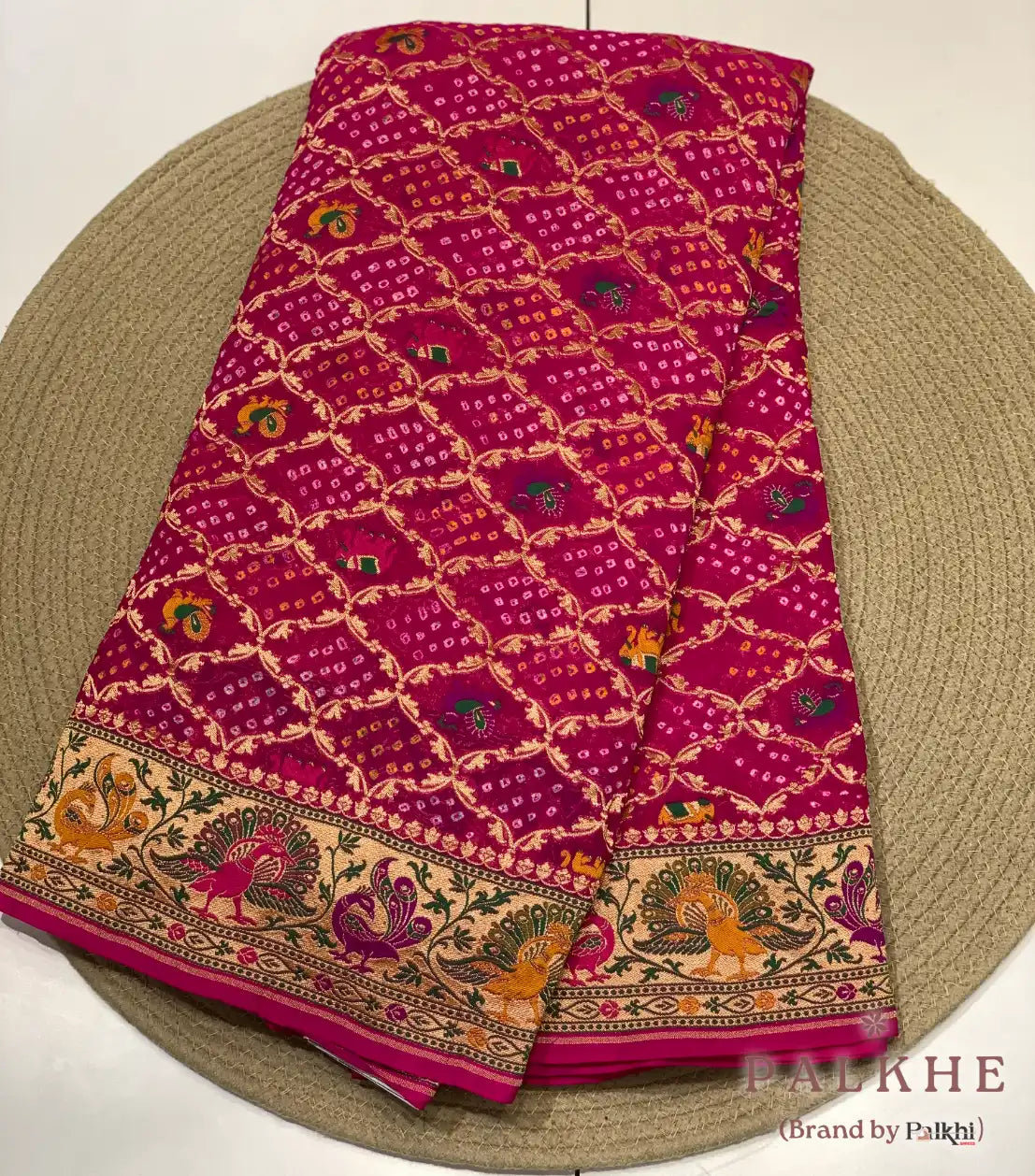 Rani Pink Rai Bandhej in Pure Georgette