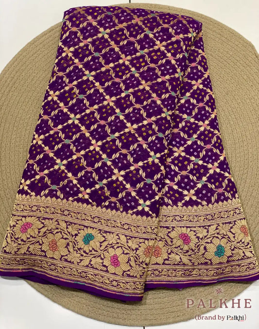 Purple Bandhej in Pure Georgette