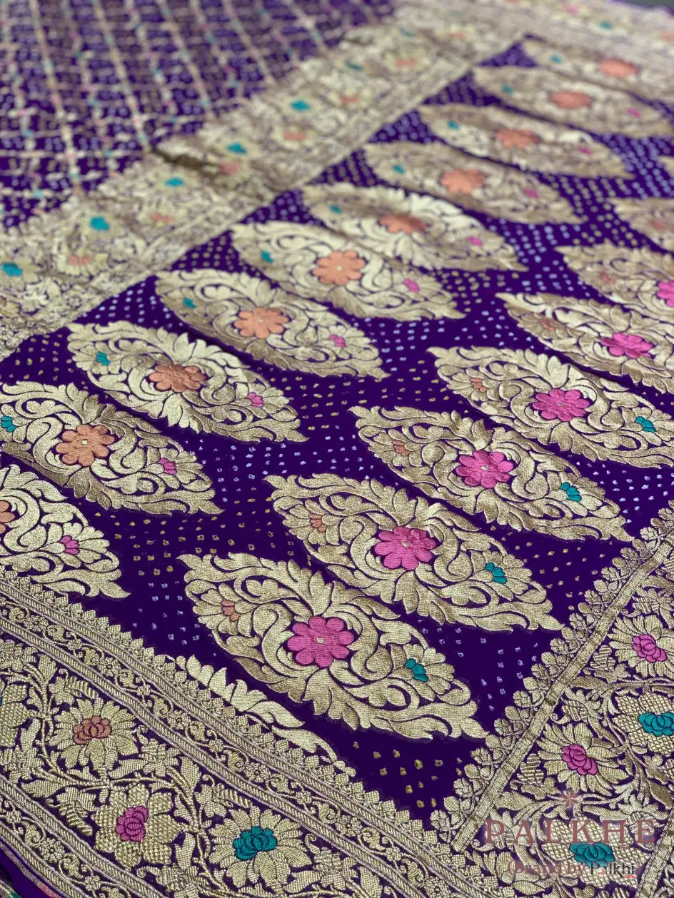 Purple Bandhej in Pure Georgette