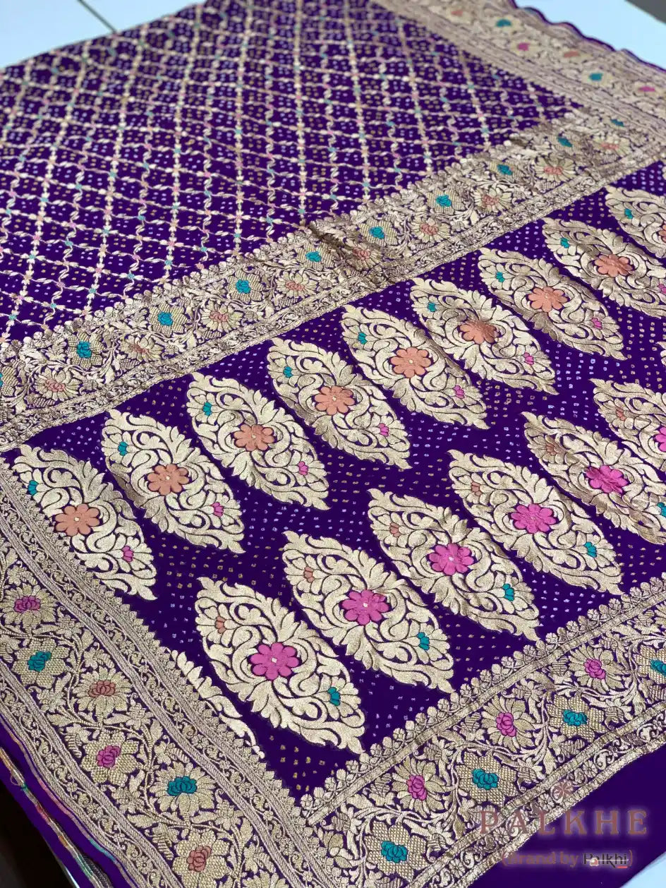 Purple Bandhej in Pure Georgette