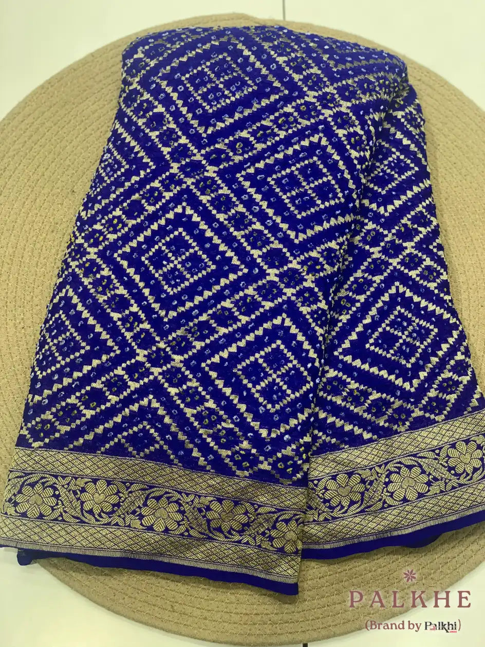 Royal Blue Bandhej in Pure Georgette