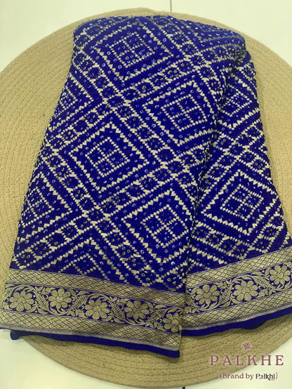 Royal Blue Bandhej in Pure Georgette