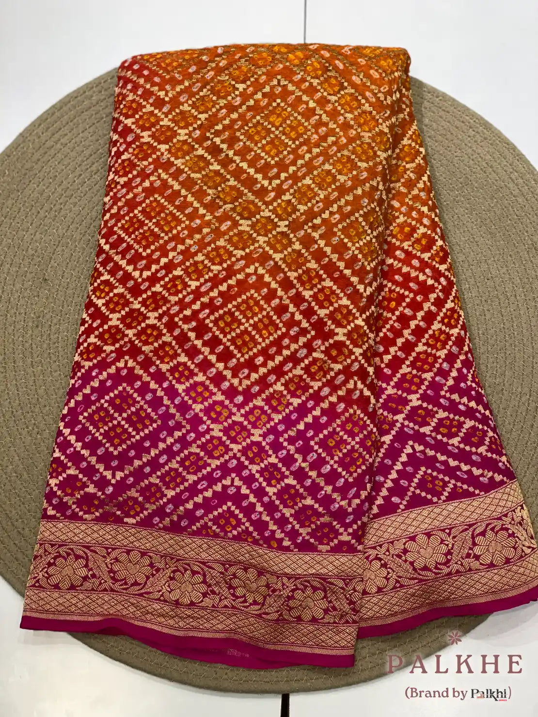 Yellow & Pink Bandhej in Pure Georgette