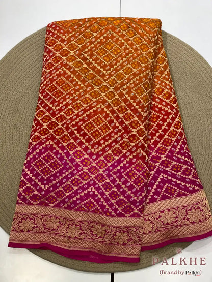 Yellow & Pink Bandhej in Pure Georgette