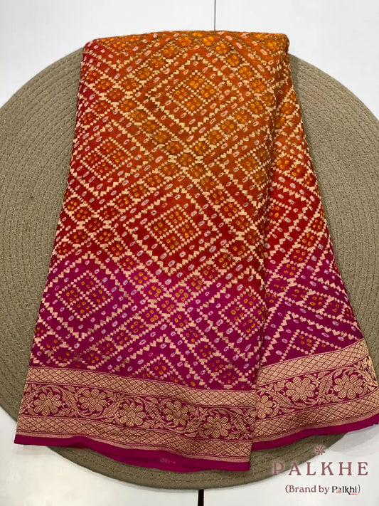 Yellow & Pink Bandhej in Pure Georgette