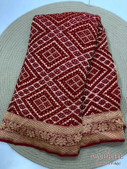 Maroon Bandhej in Pure Georgette
