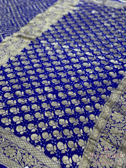 Royal Blue Bandhej in Pure Georgette