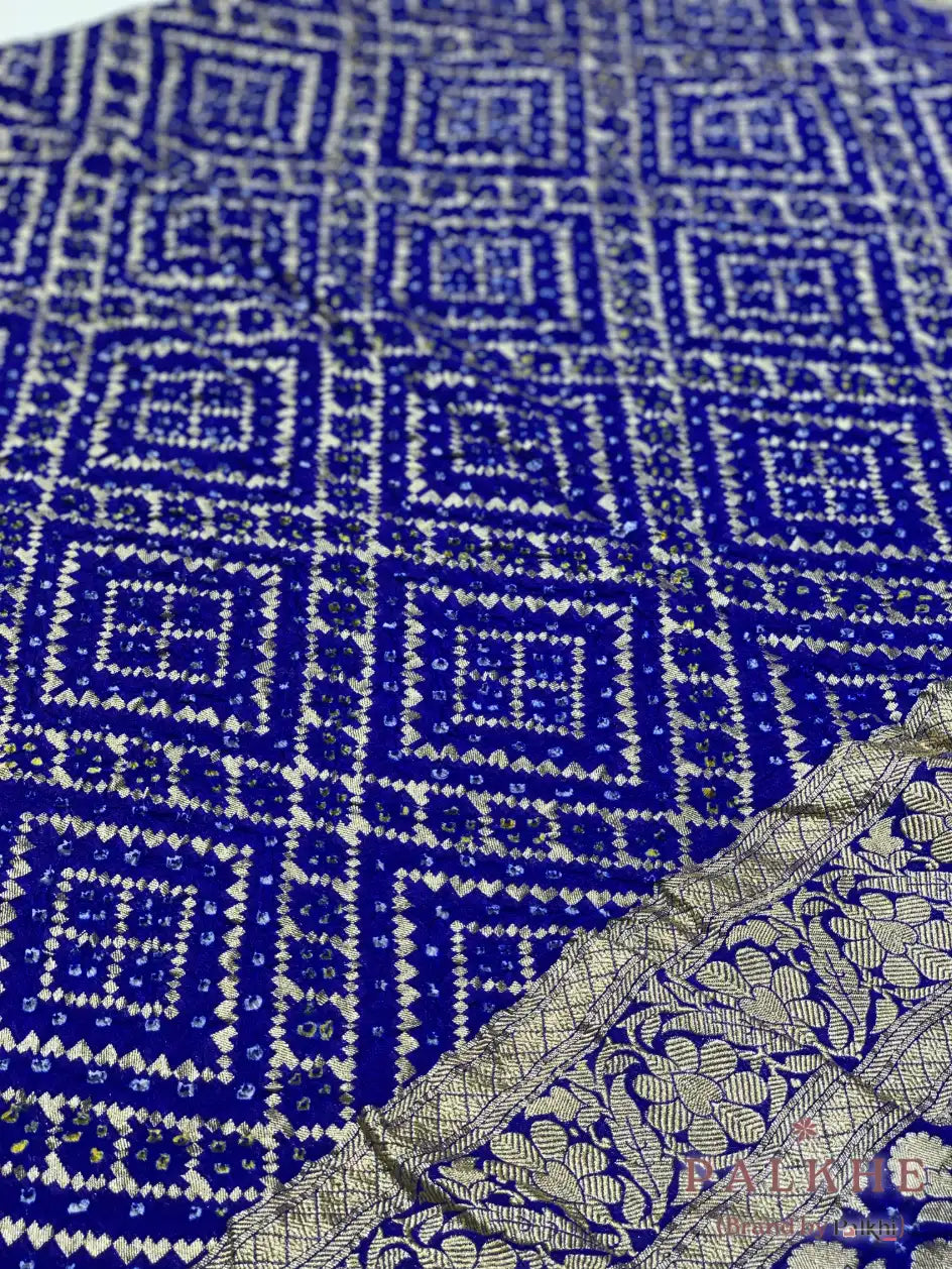 Royal Blue Bandhej in Pure Georgette