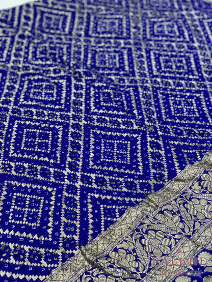 Royal Blue Bandhej in Pure Georgette