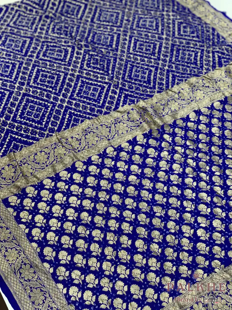 Royal Blue Bandhej in Pure Georgette