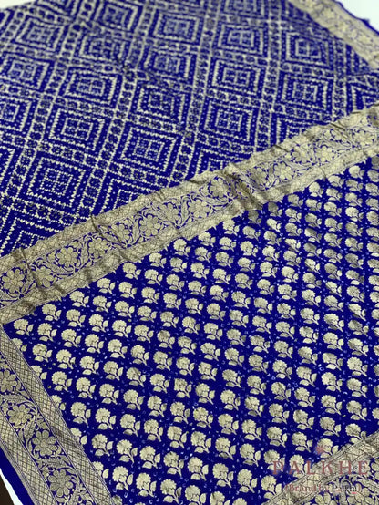 Royal Blue Bandhej in Pure Georgette