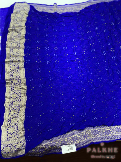 Royal Blue Bandhej in Pure Georgette