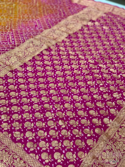 Yellow & Pink Bandhej in Pure Georgette