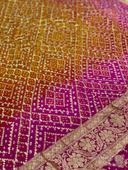 Yellow & Pink Bandhej in Pure Georgette