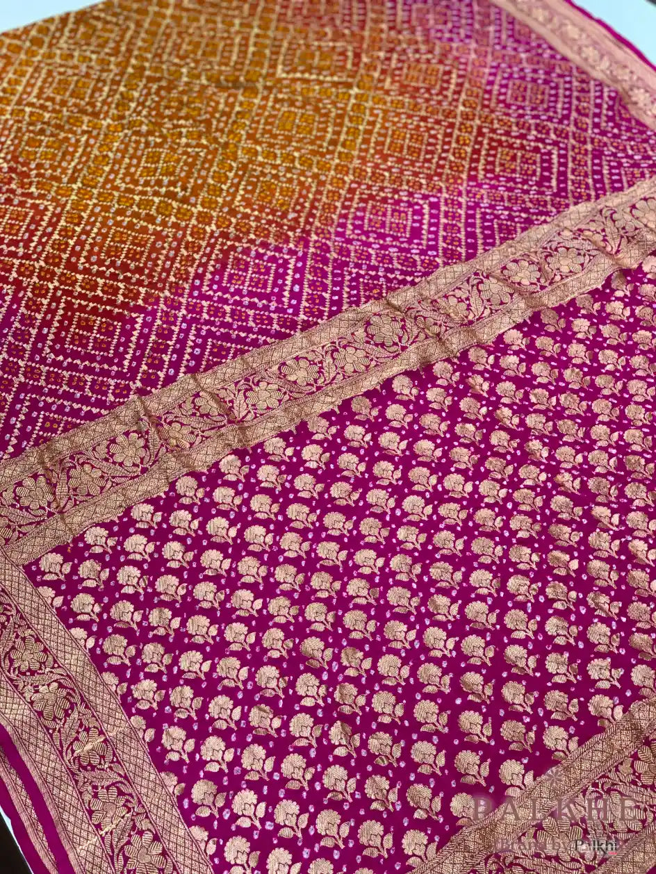 Yellow & Pink Bandhej in Pure Georgette